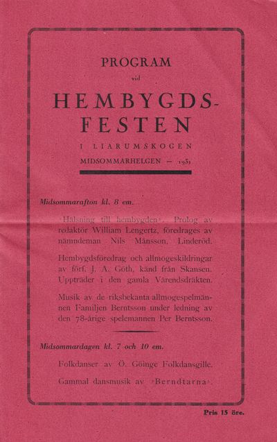 Program vid hembygdsfesten i Liarumskogen,…