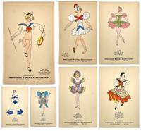 Seven (7) c.1940 Hand-colored Whimsical Costume Designs