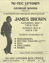 A Mother's Day Weekend Spectacular: James Brown, Saturday May 7th and Sunday May 8th, 1988 at the Nu-Tec Uptown in Philadelphia (Original flier)