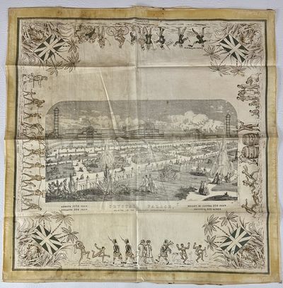 [Large Silk Broadside of Crystal Palace Overprinted with a Satirical Scene Around the Outer Margins Involving the Impact of Slavery and British Colonialism]
