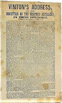 VINTON'S ADDRESS, ON THE RECEPTION OF THE NEWPORT ARTILLERY, BY THE TOWNSMEN, ON THURSDAY, MAY 19, 1842, AT 3 O'CLOCK, P.M.