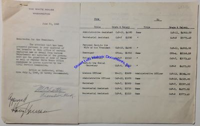 President Truman Signs A 1946 Memorandum About Transferring White House Office Employees
