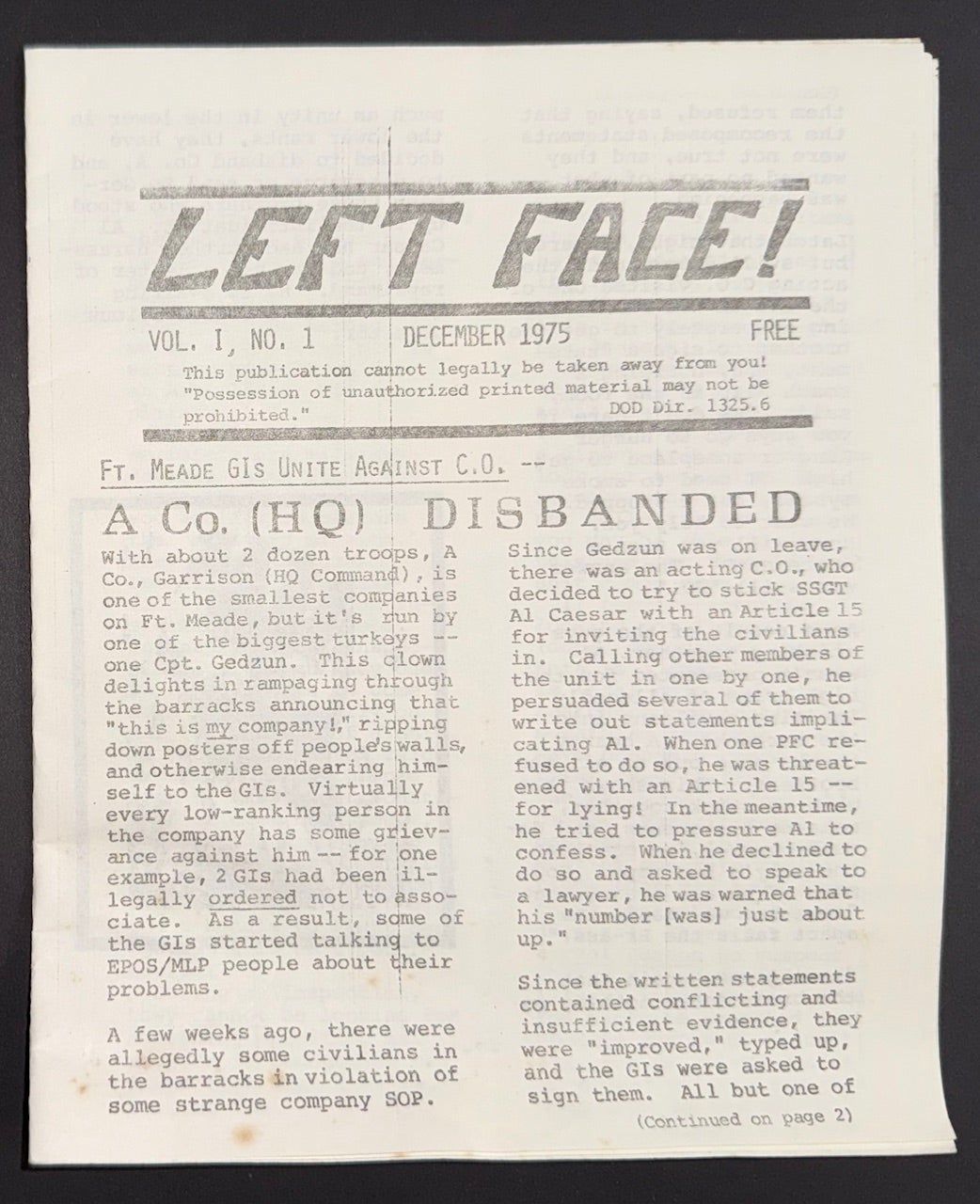 Left Face! Vol. 1 no. 1 (December 1975)