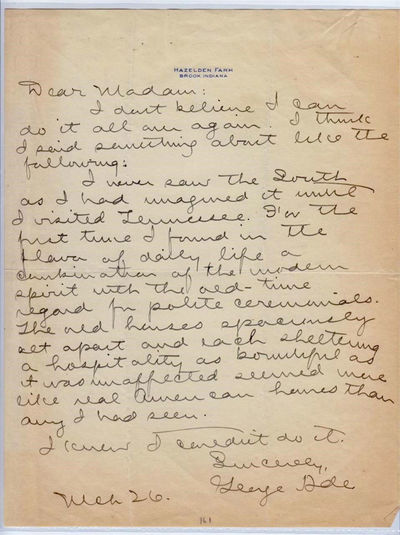 AUTOGRAPH LETTER SIGNED (ALS) on the Charm of Tennessee