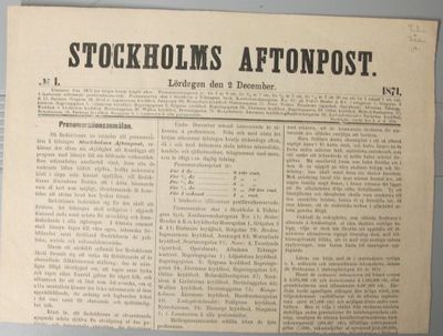 Stockholms aftonpost. No 1. Lördagen den 2…