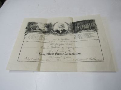 Membership form for the Longfellow Statue Association stating that Alice O. Hastings of Fryeburg is a member
