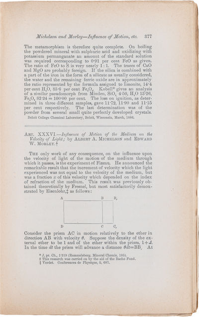 Influence of Motion of the Medium on the Velocity of Light; in The American Journal of Science
