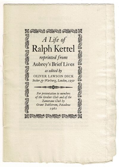 A Life of Ralph Kettel reprinted from Aubrey's Bri