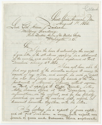 Responding to Grant’s Postwar Request for a Report of Guns Captured at Fort Donelson, His First Success