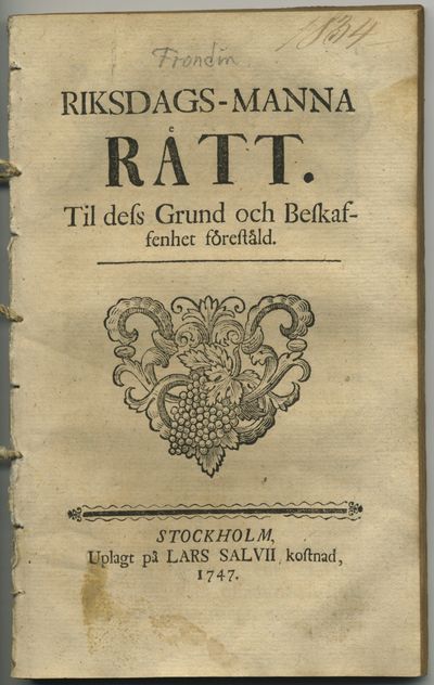 Riksdags-manna rätt. Til dess grund och…