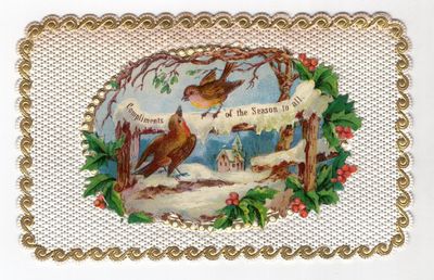 16mo Holiday Card with Lace Paper, Embossed Victorian Scrap