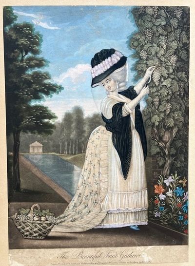 The Beautiful Fruit Gatherer [18th century English color mezzotint]