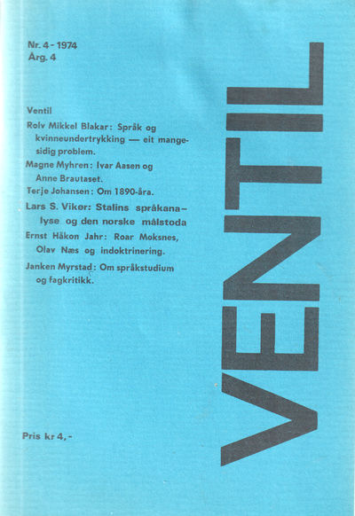 Ventil nr 4-1974. Essays av Rol Mikkel Blakar,…