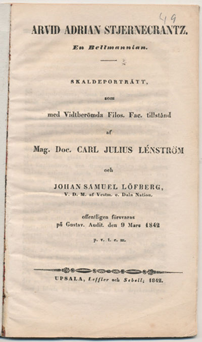 Arvid Adrian Stjernecrantz. En Bellmannian.…