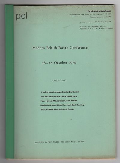 MODERN BRITISH POETRY CONFERENCE: 18-20 October 1974