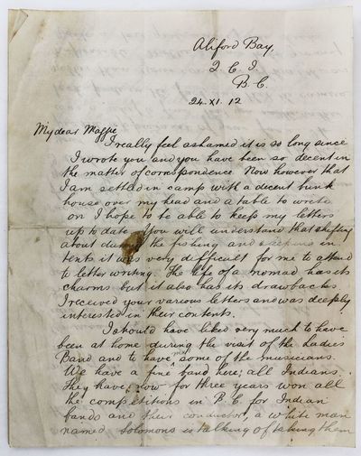 [Autograph Letter, Signed "Bob," Concerning Life in British Columbia and Describing the First Nations Skidegate Concert Band]