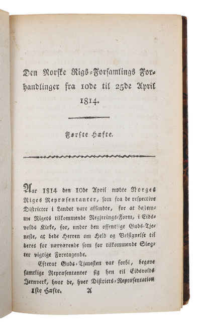 Den Norske Rigs=Forsamlings Forhandlinger paa Eidsvold i Aaret 1814. Udgivne efter Hoved=Protocollen ved undertegnede af Rigs=Forsamlingen udnævnte Redacteurer G. Sverdrup, L. Stoud Platou, Omsen. 1.-6. Hæfte (All published) - [THE NORWEGIAN CONSTITUENT ASSEMBLY OF EIDSVOLL - WHEN NORWAY BECAME AN INDEPENDENT STATE] (photo 3)