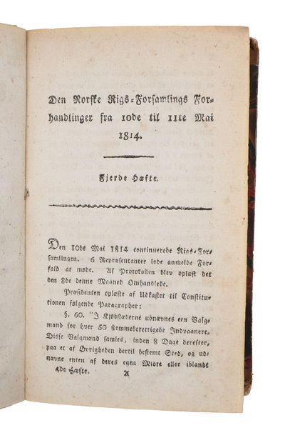 Den Norske Rigs=Forsamlings Forhandlinger paa Eidsvold i Aaret 1814. Udgivne efter Hoved=Protocollen ved undertegnede af Rigs=Forsamlingen udnævnte Redacteurer G. Sverdrup, L. Stoud Platou, Omsen. 1.-6. Hæfte (All published) - [THE NORWEGIAN CONSTITUENT ASSEMBLY OF EIDSVOLL - WHEN NORWAY BECAME AN INDEPENDENT STATE] (photo 5)