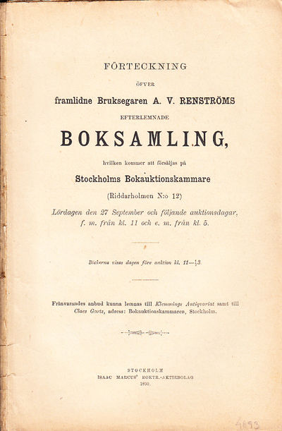 Förteckning öfver framlidne Bruksegaren A.V.…