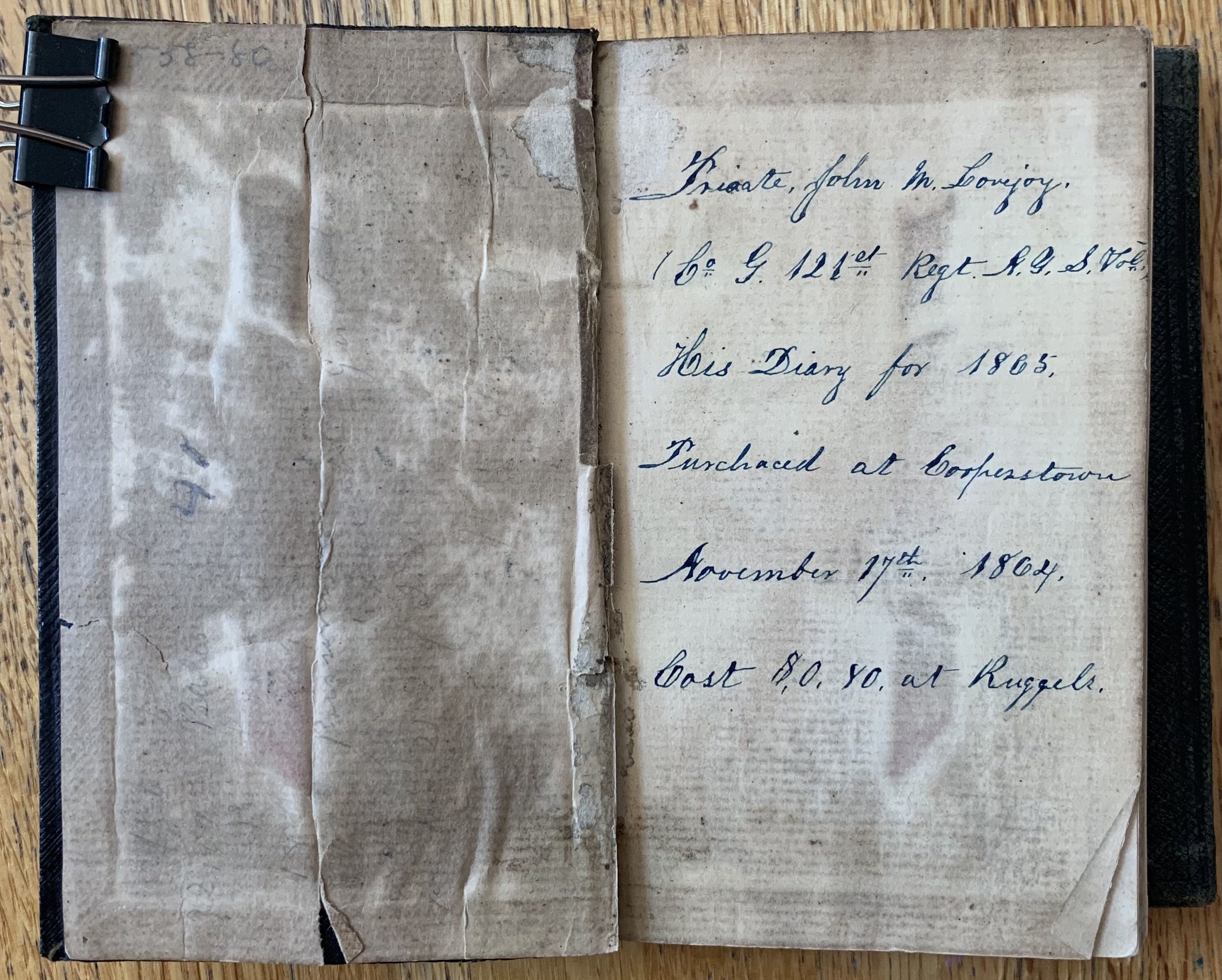 BIBLIO Manuscript Diary of Pvt. John M. Lovejoy, of Roseboom, Otsego