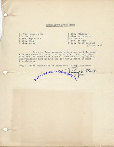 Pearl Buck, First American Woman To Win The Nobel Prize For Literature, Presents A Chinese Recipe Which I Enjoy