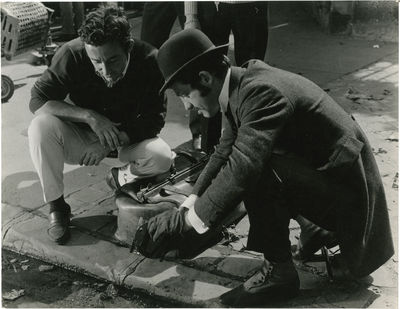 The Thief of Paris [Le Voleur] (Two original double weight photographs of Louis  Malle, Paul Belmondo, and others from the set of the 1967 French film) by Louis  Malle (director, screenwriter); Vincent