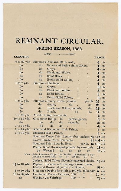 Remnant Circular, Spring Season, 1888