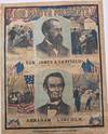 OUR MARTYR PRESIDENTS. / GEN. JAMES A. GARFIELD. / BORN NOV. 19, 1831 DIED SEPT. 19, 1881 / "GOD'S WILL BE DONE, I AM READY IF MY TIME HAS COME." / ABRAHAM LINCOLN. / BORN FEB. 12, 1809 DIED APRIL 15, 1865. / "I HAVE FOUGHT A GOOD FIGHT, I HAVE FINISHED MY COURSE, I HAVE KEPT THE FAITH.
