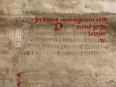 [MANUSCRIPT LEAF ON VELLUM, EXTRACTED FROM A BINDING - ITALY, EARLY 14TH CENTURY]. Corpus Juris Civilis [Liber II]