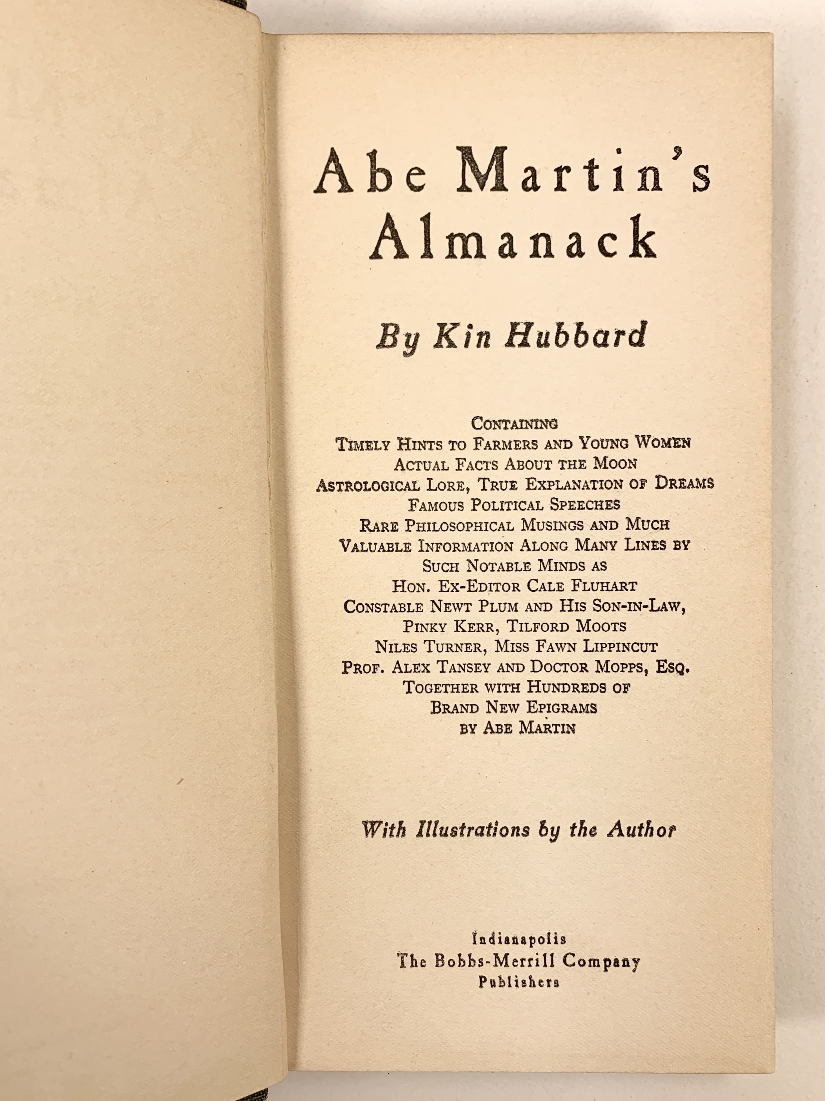 Abe Martin's Almanack by Hubbard, Kin | Hardcover | (1907) | Bobbs ...