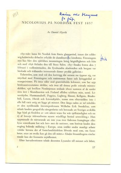 Nicolovius på nordisk fest 1857. [Särtryck].