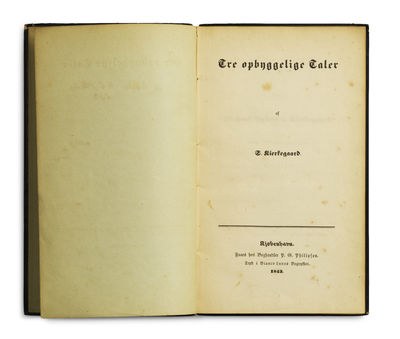 Tre opbyggelige Taler af S. Kierkegaard. - [ONE OF TWO KNOWN PRESENTATION-COPIES - THE ONE FOR HEIBERG] (photo 2)