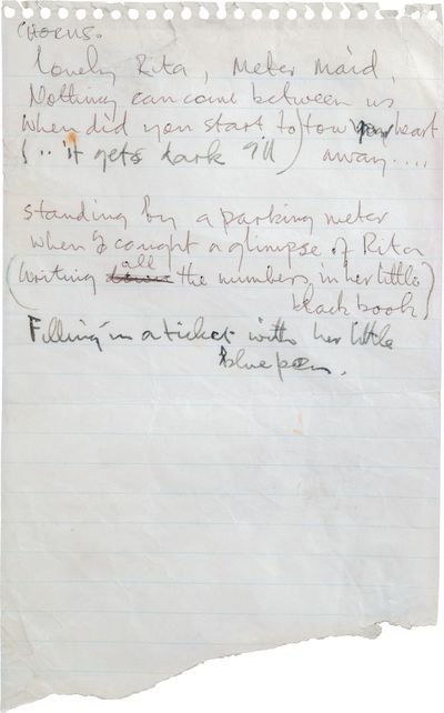 Handwritten Lyrics of Lovely Rita, Meter Maid