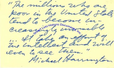 Michael Harrington Handwrites Famous Quote From His Book, The Other America