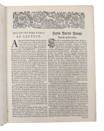 Le grand dictionnaire royal en trois langues savoir la francoise, la latine et l'allemande. Nouvelle edition. 2 vols. (photo 3)