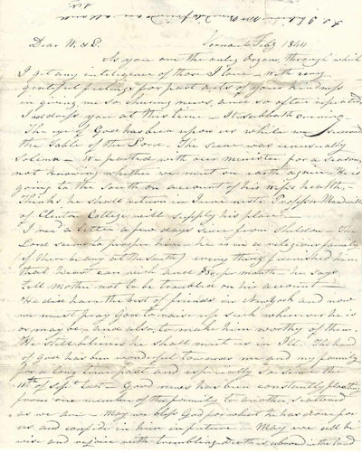 Autograph Letter Signed. Vernon, New York. Feb. 4-5, 1844, To his son-in-law Wait Talcott and daughter Elizabeth Anna Talcott, Pecatonica, Illinois