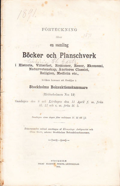 Förteckning öfver en samling böcker och…