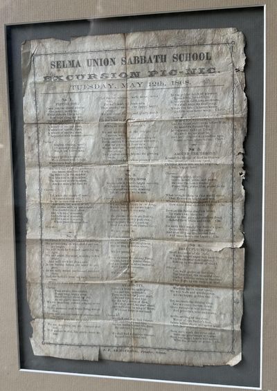 Selma Union Sabbath School / Excursion Pic-Nic. / Tuesday, May 12th, 1868. / [followed by lyrics to six songs printed in three columns separated by thin double rules, the whole enclosed within a narrow ornamental border]