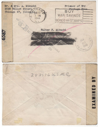 Returned mail sent to a World War II Marine who was captured on Corregidor and died in a Japanese prison camp