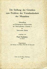 Die Stellung der Griechen zum Problem der Verschiedenheit der Menschen.