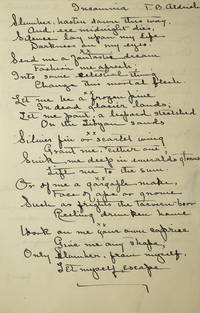 Autograph manuscript copies of select stanzas from his Poems "Insomnnia" and "Invocation to Sleep", both signed