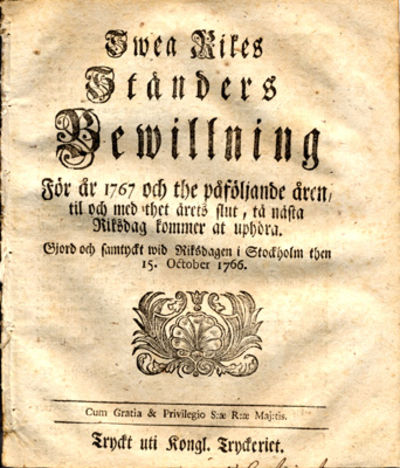 Swea Rikes ständers bewillning för år 1767 och…