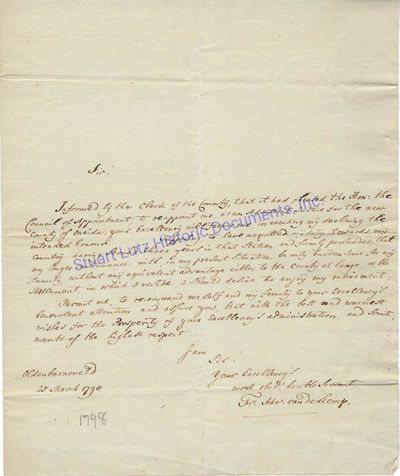 Van Der Kemp, Probably Writing To New York Governor John Jay, Declines An Assistant Justice For The New County Of Oneida