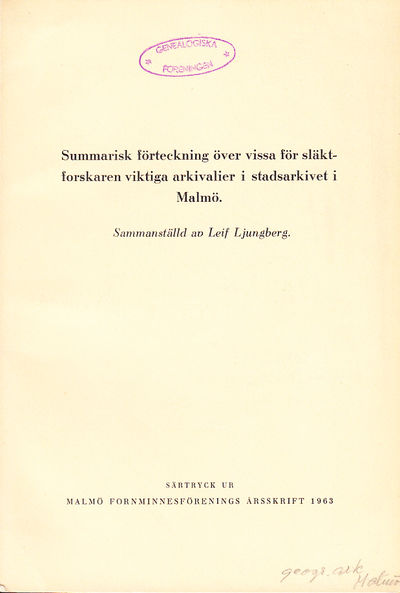 Summarisk förteckning över vissa för…