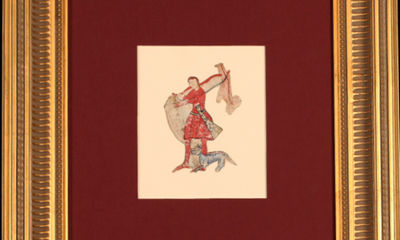 A Medieval 12th Century Illustration of a French Hunter, His Dog, and Their Catch: A Hare