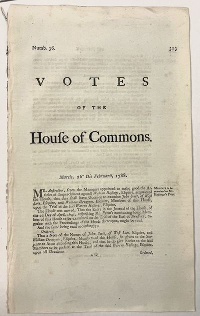 VOTES OF THE HOUSE OF COMMONS. MARTIS, 26 DIE FEBRUARII, 1788
