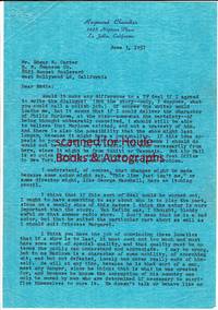 Typed Letter Signed by Raymond CHANDLER - Signed - 1957 - from Houle Rare Books & Autographs (SKU: 500113)