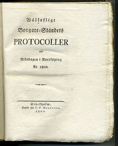 Wälloflige borgare-ståndets protocoller wid…