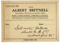 image of Memo from Albert Britnell, Toronto bookseller