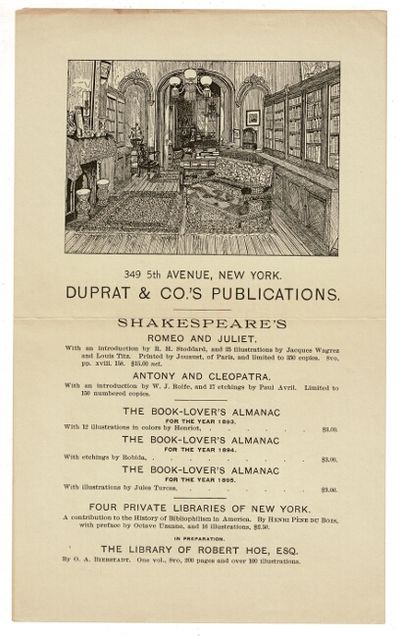 New York: Duprat & Co, 1890. Broadside prospectus, 9